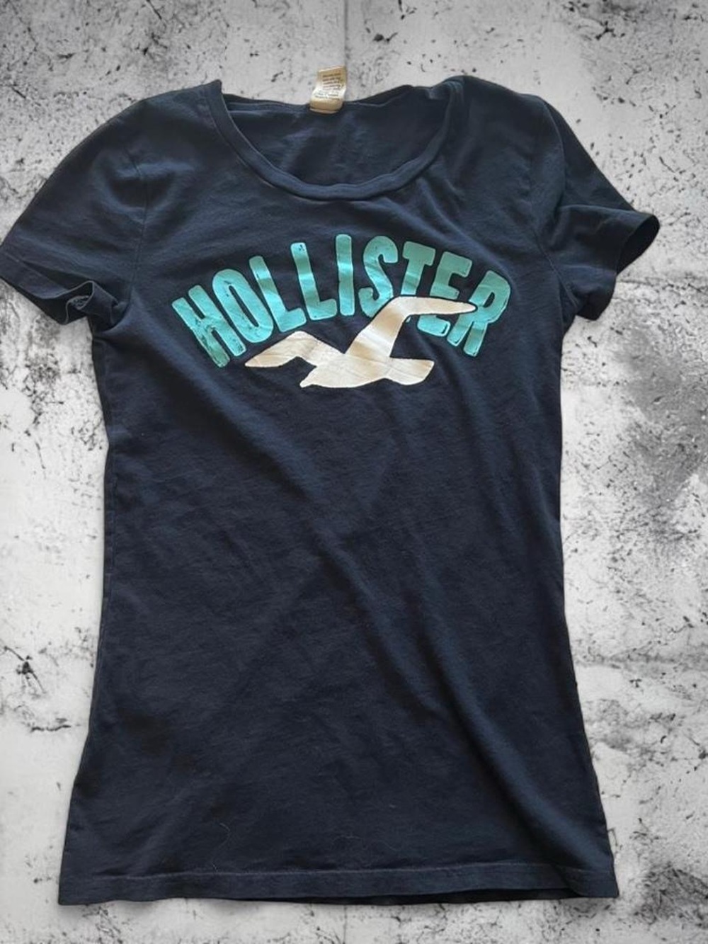 Hollister Navy Short-Sleeve Tee with Turquoise Logo